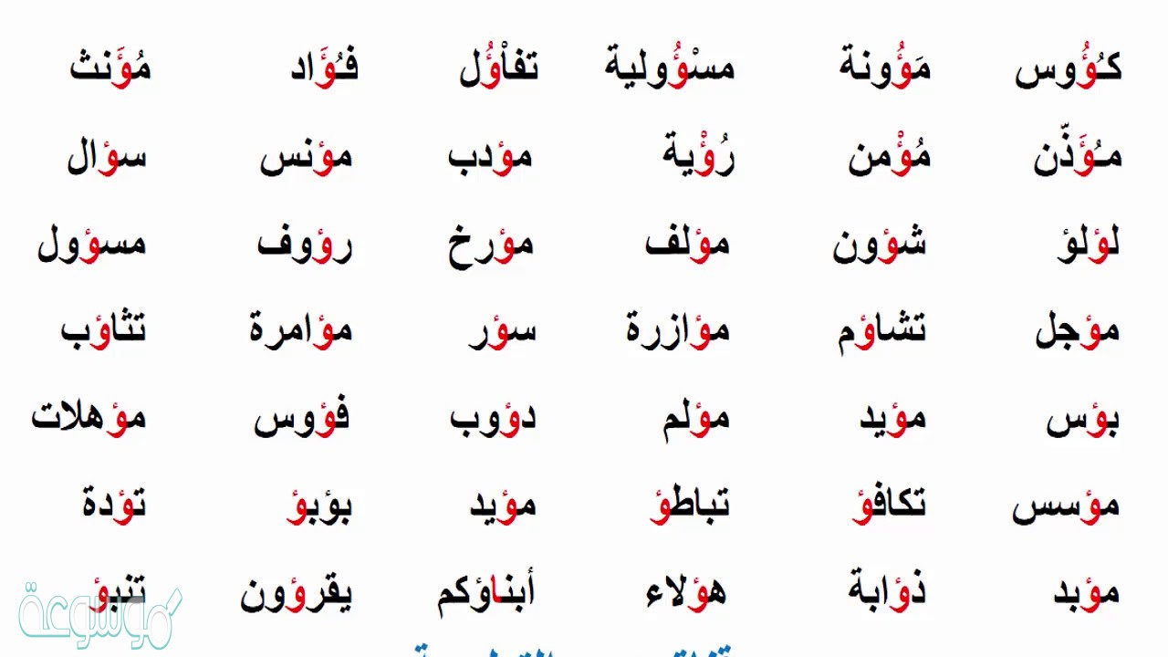 10 كلمات همزة متوسطة , امثلة على الهمزة المتوسطة